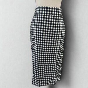 J.Crew NWT Linen-Blend Gingham Pencil Skirt Size 6 - Tailored Fit Black & White